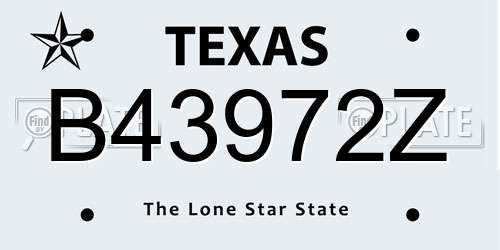 B43972Z Texas License Plate