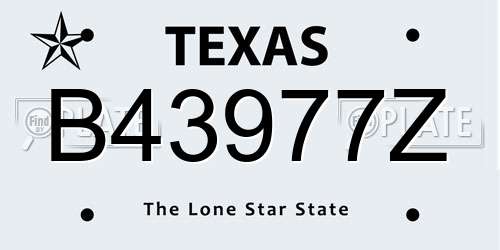 B43977Z Texas License Plate