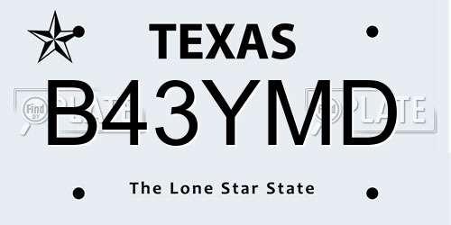 B43YMD Texas License Plate