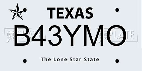 B43YMO Texas License Plate