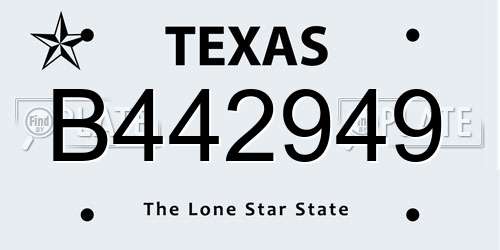 B442949 Texas License Plate