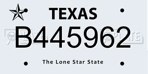 B445962 Texas License Plate