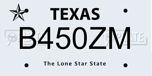 B450ZM Texas License Plate