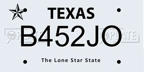 B452JO Texas License Plate