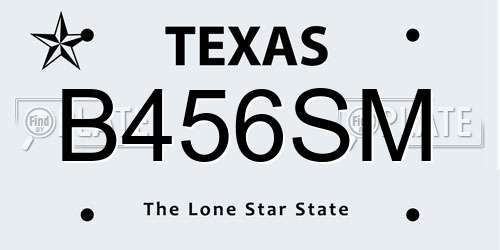B456SM Texas License Plate