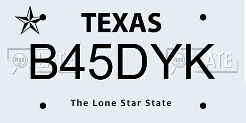 B45DYK Texas License Plate