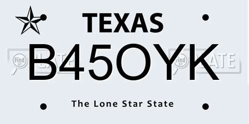 B45OYK Texas License Plate