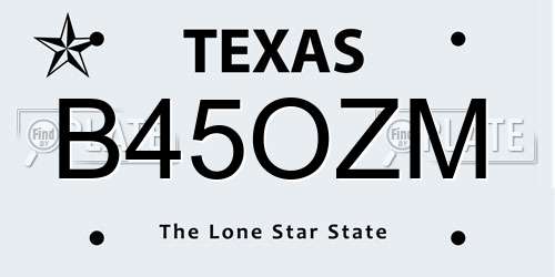 B45OZM Texas License Plate