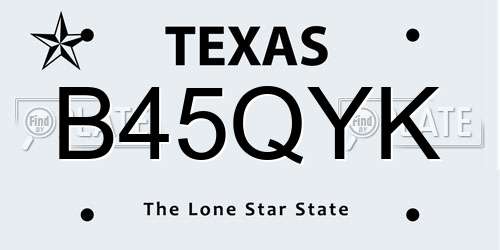 B45QYK Texas License Plate
