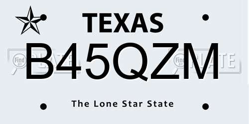 B45QZM Texas License Plate