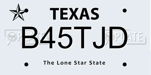 B45TJD Texas License Plate