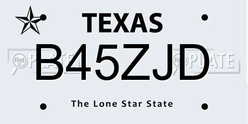 B45ZJD Texas License Plate