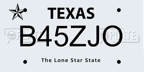 B45ZJO Texas License Plate