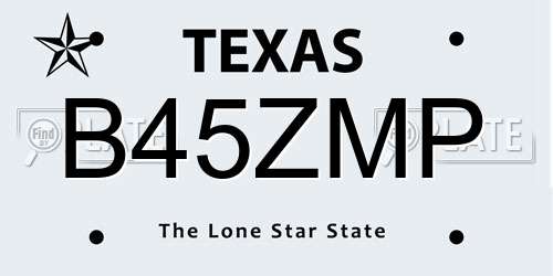 B45ZMP Texas License Plate