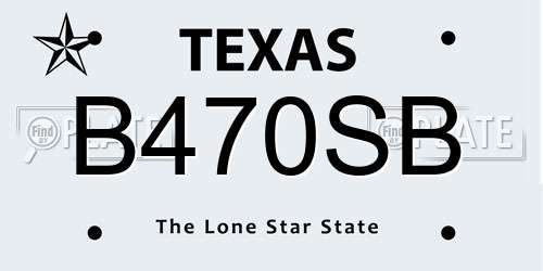 B470SB Texas License Plate