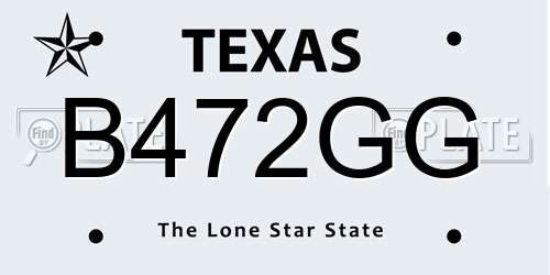 B472GG Texas License Plate