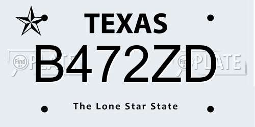 B472ZD Texas License Plate