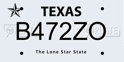 B472ZO Texas License Plate