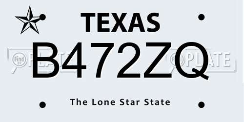 B472ZQ Texas License Plate