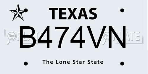 B474VN Texas License Plate
