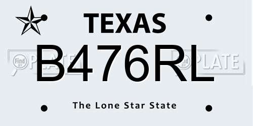 B476RL Texas License Plate