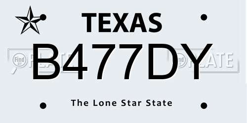 B477DY Texas License Plate