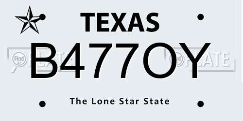 B477OY Texas License Plate