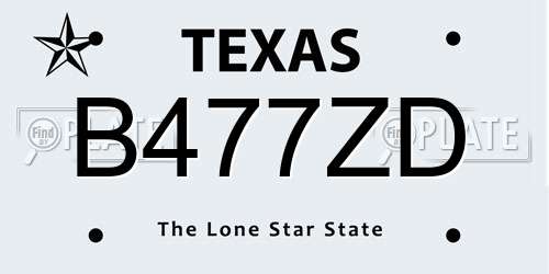 B477ZD Texas License Plate