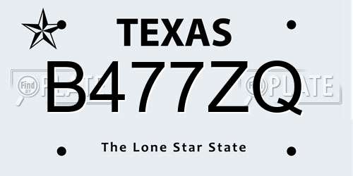 B477ZQ Texas License Plate