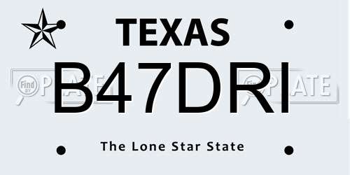 B47DRI Texas License Plate