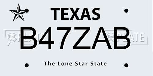 B47ZAB Texas License Plate