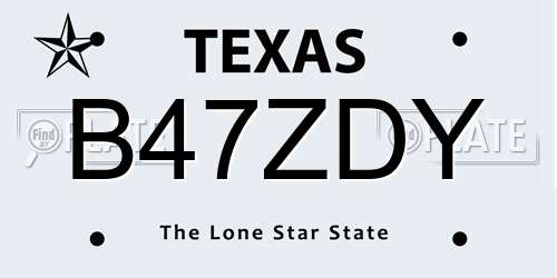 B47ZDY Texas License Plate