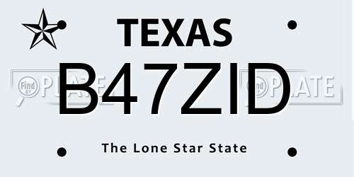 B47ZID Texas License Plate