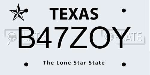 B47ZOY Texas License Plate