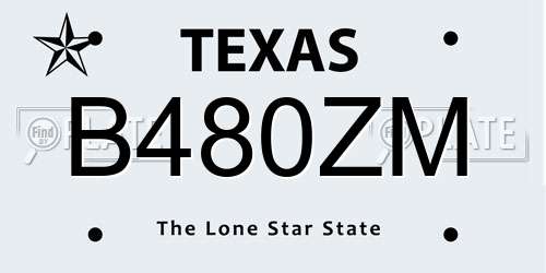 B480ZM Texas License Plate