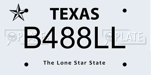 B488LL Texas License Plate