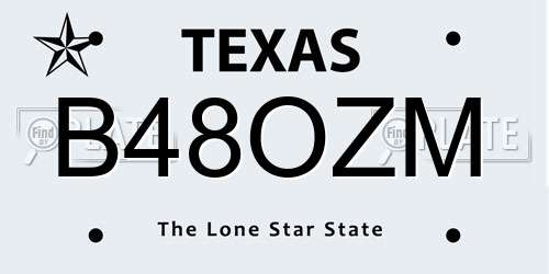 B48OZM Texas License Plate