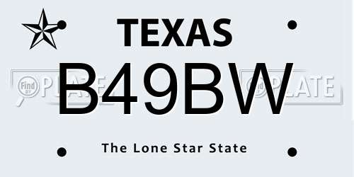 B49BW Texas License Plate