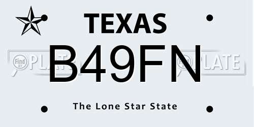 B49FN Texas License Plate