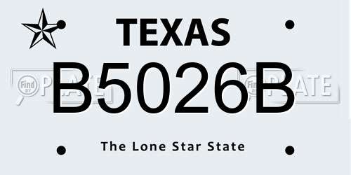 B5026B Texas License Plate