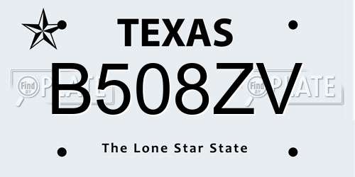 B508ZV Texas License Plate