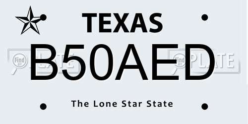 B50AED Texas License Plate