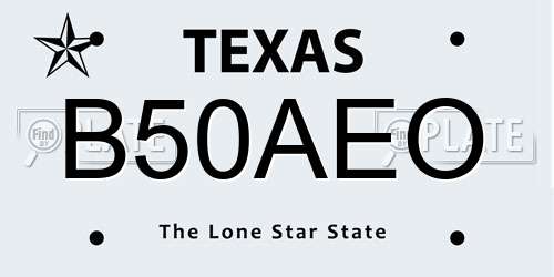B50AEO Texas License Plate