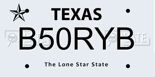 B50RYB Texas License Plate