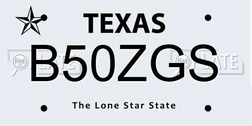 B50ZGS Texas License Plate