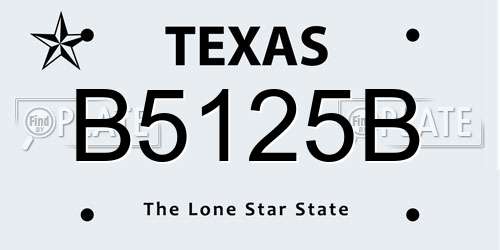 B5125B Texas License Plate