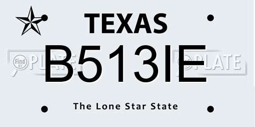 B513IE Texas License Plate