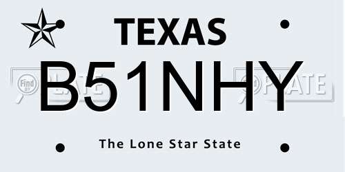B51NHY Texas License Plate