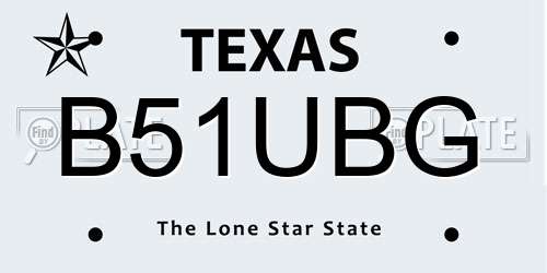 B51UBG Texas License Plate