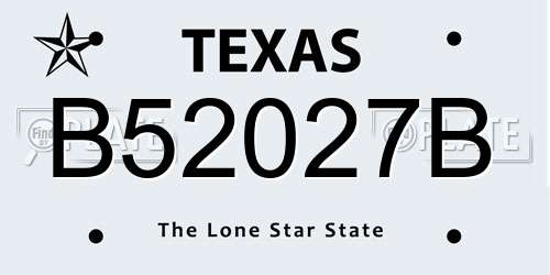 B52027B Texas License Plate